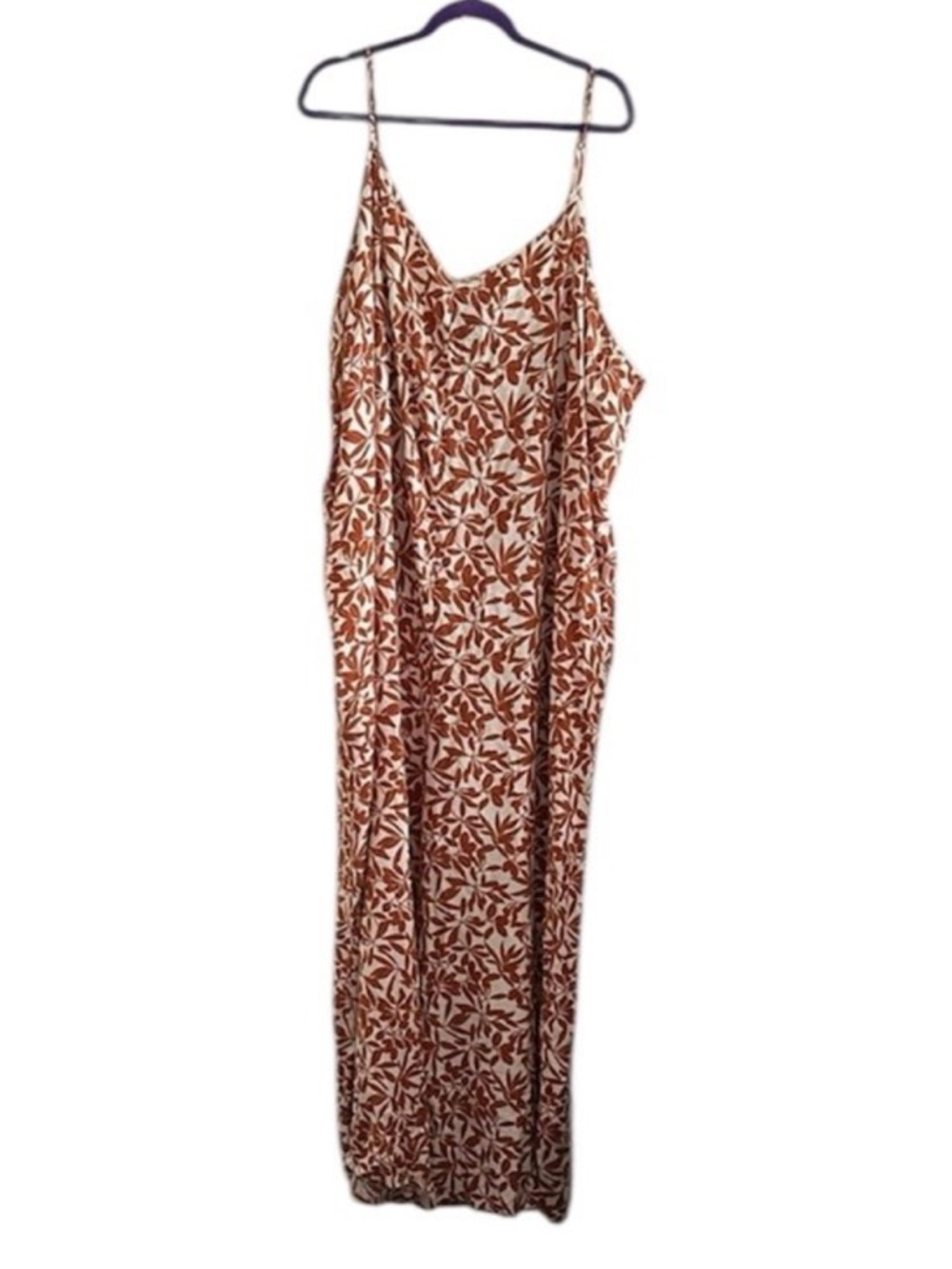 Eloquii Elements Easy Tank Jumpsuit Terracotta Orange Brown Leaves Cream NWT 26